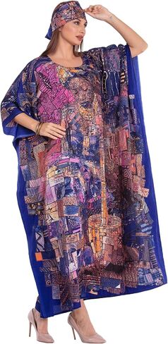 Karachic by NF Women Kaftan Dress African Kente Print Caftan Maxi Dresses Discal Eled و Lounge Wear و Cover wit in Saudi Arabia