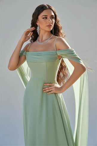 فساتين رسمية بأكمام كيب من Lanbaodress للنساء طويلة من الشيفون على شكل حرف A للحفلات الراقصة المسائية in Kuwait