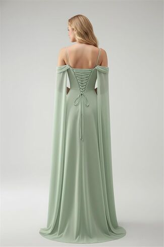 فساتين رسمية بأكمام كيب من Lanbaodress للنساء طويلة من الشيفون على شكل حرف A للحفلات الراقصة المسائية in Kuwait