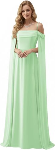 فساتين رسمية بأكمام كيب من Lanbaodress للنساء طويلة من الشيفون على شكل حرف A للحفلات الراقصة المسائية in Kuwait