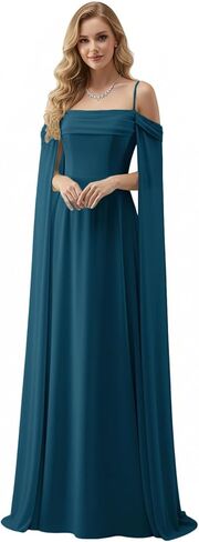 فساتين رسمية بأكمام كيب من Lanbaodress للنساء طويلة من الشيفون على شكل حرف A للحفلات الراقصة المسائية in Kuwait