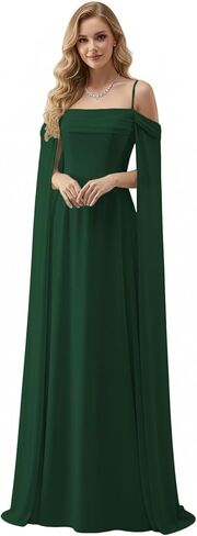 فساتين رسمية بأكمام كيب من Lanbaodress للنساء طويلة من الشيفون على شكل حرف A للحفلات الراقصة المسائية in Kuwait