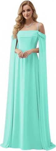 فساتين رسمية بأكمام كيب من Lanbaodress للنساء طويلة من الشيفون على شكل حرف A للحفلات الراقصة المسائية in Kuwait