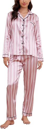 YIJIU Womens Silk Satin Pajamas Set Long Sleeve Button Down Top and Long Pants Sleepwear 2 Piece Pjs Set Soft Loungewear in Saudi Arabia