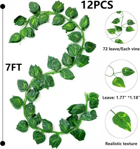 12 Pack Fake Vines for Room Decor Aesthetic Artificial Plant Ivy Leaves Hanging Greenery Garlands for Home Bedroom Wall Wedding Party Decor in Saudi Arabia