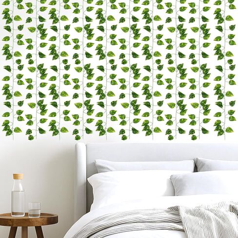 12 Pack Fake Vines for Room Decor Aesthetic Artificial Plant Ivy Leaves Hanging Greenery Garlands for Home Bedroom Wall Wedding Party Decor in Saudi Arabia