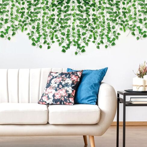 12 Pack Fake Vines for Room Decor Aesthetic Artificial Plant Ivy Leaves Hanging Greenery Garlands for Home Bedroom Wall Wedding Party Decor in Saudi Arabia