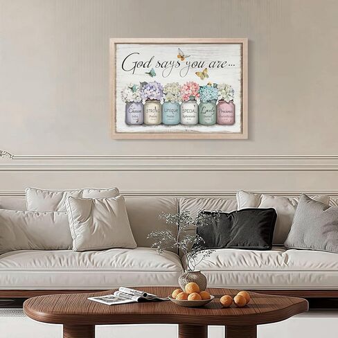 God Says You Are Wall Decor - Bible Verse Framed Canvas Print, Mason Jar Floral Print - Inspirational Christian Poster, Perfect for Women Girls Bedroom Decor,12x16 Inch in Saudi Arabia