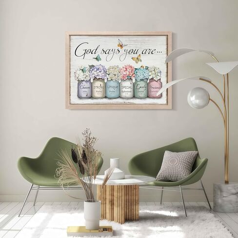 God Says You Are Wall Decor - Bible Verse Framed Canvas Print, Mason Jar Floral Print - Inspirational Christian Poster, Perfect for Women Girls Bedroom Decor,12x16 Inch in Saudi Arabia