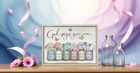 God Says You Are Wall Decor - Bible Verse Framed Canvas Print, Mason Jar Floral Print - Inspirational Christian Poster, Perfect for Women Girls Bedroom Decor,12x16 Inch in Saudi Arabia