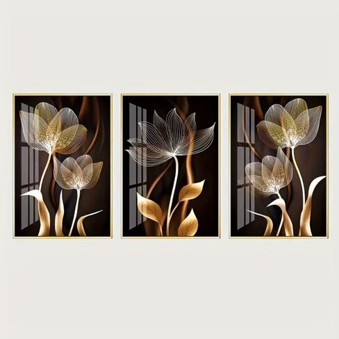3 Pcs Black And Golden Flowers 12x16inch Wall Art for Modern Home, Office, Living Room, Bedroom Decor,Unframed Canvas Poster Wall Art in Saudi Arabia