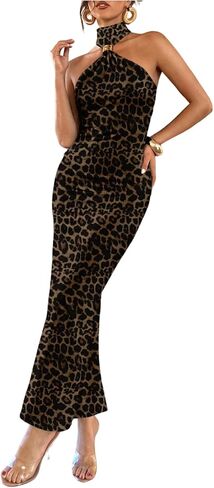 Floerns Women's Cheetah Halter Dress Sleeveless Leopard Bodycon Night Out Maxi Dresses in Saudi Arabia