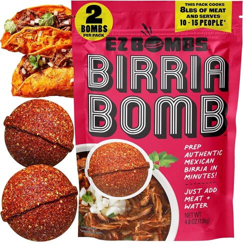 EZ Bombs Birria Bomb Seasoning, Pack of 2 – Authentic Mexican Spice Mix for Tacos, Burritos, Nachos, and Quesadillas – Made with Real Chiles, Herbs, and Spices for Quick and Flavorful Meals in Saudi Arabia