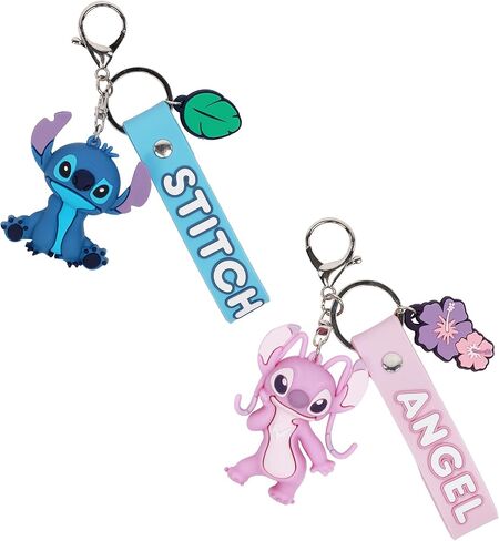 مجموعة سلاسل مفاتيح Disney Stitch & Angel، وإكسسوارات حلقات مفاتيح للحقائب وحقائب الظهر، وحليات شخصية ثلاثية الأبعاد، وتصميم استوائي لطيف in Saudi Arabia