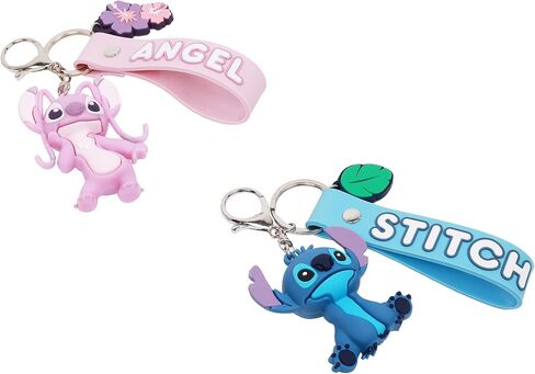 مجموعة سلاسل مفاتيح Disney Stitch & Angel، وإكسسوارات حلقات مفاتيح للحقائب وحقائب الظهر، وحليات شخصية ثلاثية الأبعاد، وتصميم استوائي لطيف in Saudi Arabia