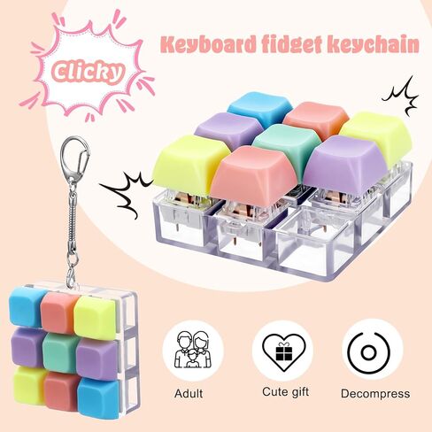Mabor Keyboard Fidget Clicker, Keyboard Fidget Keychain of 9 Colors Decompression Keycap Button Stress Relief Gifts for Adults to Relief Stress Pass Time in Saudi Arabia
