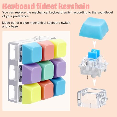 Mabor Keyboard Fidget Clicker, Keyboard Fidget Keychain of 9 Colors Decompression Keycap Button Stress Relief Gifts for Adults to Relief Stress Pass Time in Saudi Arabia