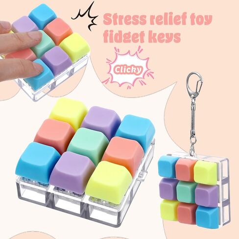 Mabor Keyboard Fidget Clicker, Keyboard Fidget Keychain of 9 Colors Decompression Keycap Button Stress Relief Gifts for Adults to Relief Stress Pass Time in Saudi Arabia