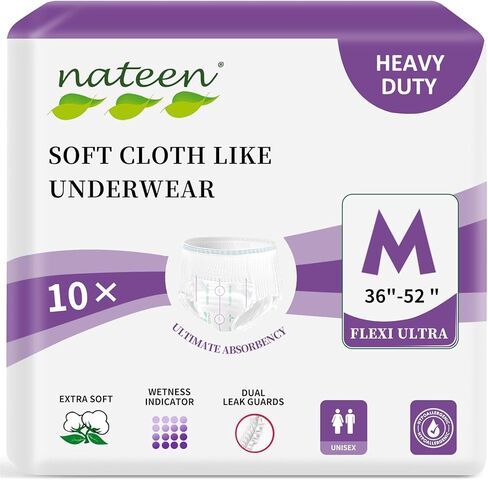 ملابس داخلية Nateen Flexi Ultra للبالغين من سلس البول، للجنسين طوال الليل بالإضافة إلى سحب لأعلى للرجال والنساء، سراويل حفاضات للبالغين ذات أقصى قدر من الامتصاص، مقاس غير مرئي، كبير جدًا، 40 قطعة in Saudi Arabia