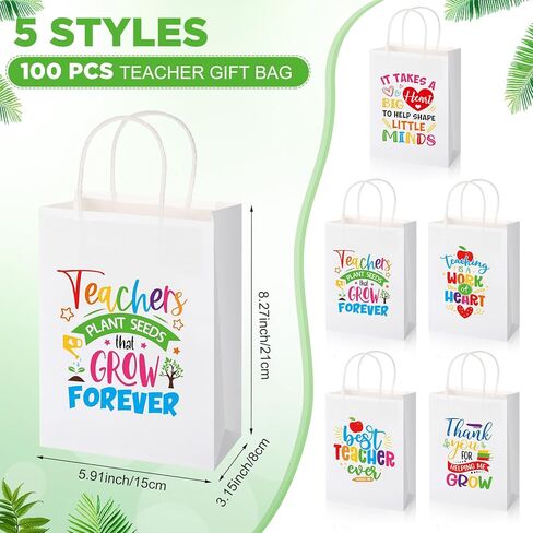Skyygemm 100 Pcs Teacher Appreciation Gift Paper Bag Bulk Thank You Gifts Wrap Bags with Handle for Birthday Back to School End of Year Teacher Day, 8.27 x 5.91 x 3.15 (Kraft Color) in Saudi Arabia