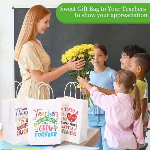 Skyygemm 100 Pcs Teacher Appreciation Gift Paper Bag Bulk Thank You Gifts Wrap Bags with Handle for Birthday Back to School End of Year Teacher Day, 8.27 x 5.91 x 3.15 (Kraft Color) in Saudi Arabia