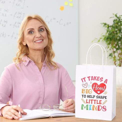Skyygemm 100 Pcs Teacher Appreciation Gift Paper Bag Bulk Thank You Gifts Wrap Bags with Handle for Birthday Back to School End of Year Teacher Day, 8.27 x 5.91 x 3.15 (Kraft Color) in Saudi Arabia