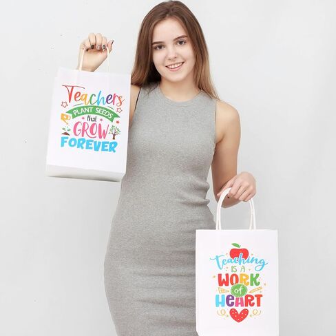 Skyygemm 100 Pcs Teacher Appreciation Gift Paper Bag Bulk Thank You Gifts Wrap Bags with Handle for Birthday Back to School End of Year Teacher Day, 8.27 x 5.91 x 3.15 (Kraft Color) in Saudi Arabia
