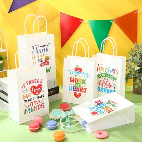 Skyygemm 100 Pcs Teacher Appreciation Gift Paper Bag Bulk Thank You Gifts Wrap Bags with Handle for Birthday Back to School End of Year Teacher Day, 8.27 x 5.91 x 3.15 (Kraft Color) in Saudi Arabia