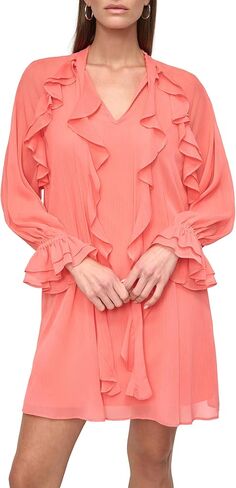DKNY Women's Long Sleeve V-Neck Ruffle Mini Dress in Saudi Arabia