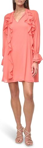 DKNY Women's Long Sleeve V-Neck Ruffle Mini Dress in Saudi Arabia