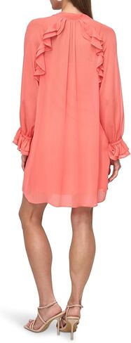 DKNY Women's Long Sleeve V-Neck Ruffle Mini Dress in Saudi Arabia