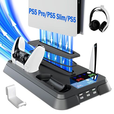 محطة تبريد PS5 ، PS5 Pro Stand لـ PS5 Pro/Slim/PS5 ، تمت ترقيتها إلى حامل PS5 Pro Pertical ، وبرودة 3 مستويات و 3 Hubs مع Dual Charging Dock لوحدة التحكم PS5 ، وحامل سماعات الرأس لـ PlayStation 5 in Saudi Arabia