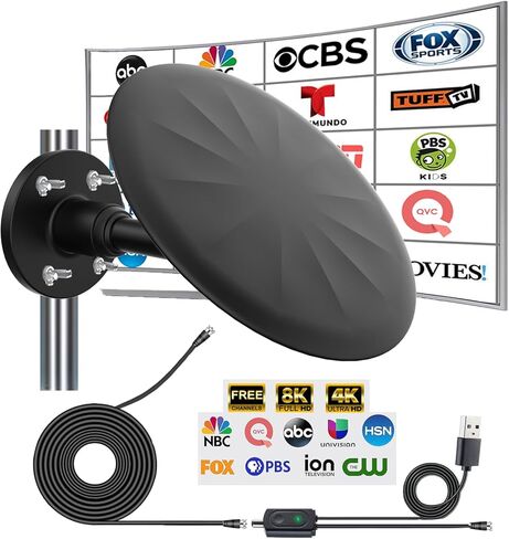 هوائي التلفزيون في الهواء الطلق للتلفزيون الرقمي ، 720 درجة المدى الطويل المدى استقبال الاتجاه الرقمي هوائيات هوائي رقمي ، مع معزز الإشارة الفائقة ، كابل HDTV 35 قدم ، من أجل العلية/التخييم/RV/قارب ، 2025 أحدث (أبيض) in Kuwait