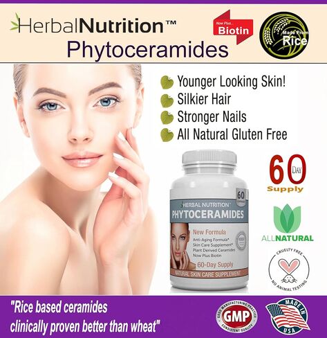 Herbal Nutrition Phytoceramides Rice Based with Biotin Vitamin A C D and E, 4 Bottle Pack 40mg in Saudi Arabia