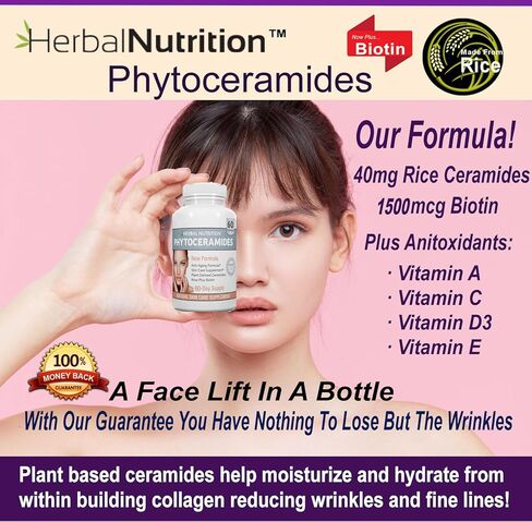 Herbal Nutrition Phytoceramides Rice Based with Biotin Vitamin A C D and E, 4 Bottle Pack 40mg in Saudi Arabia