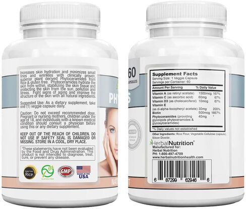 Herbal Nutrition Phytoceramides Rice Based with Biotin Vitamin A C D and E, 4 Bottle Pack 40mg in Saudi Arabia