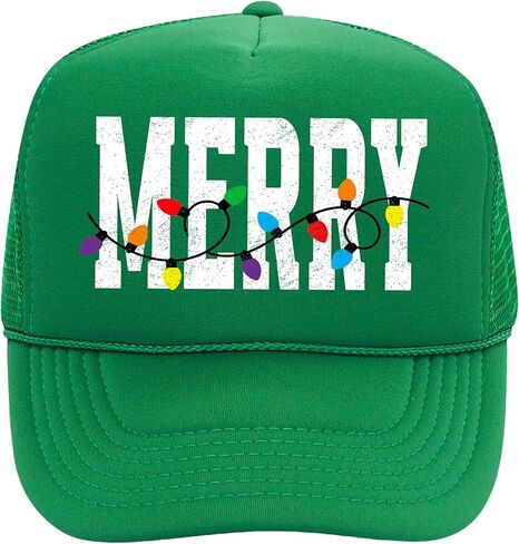 قبعة Merry Trucker للرجال والنساء بأضواء عيد الميلاد المتعثرة الكلاسيكية المكونة من 5 ألواح من الإسفنج الشبكي الأمامي in Saudi Arabia