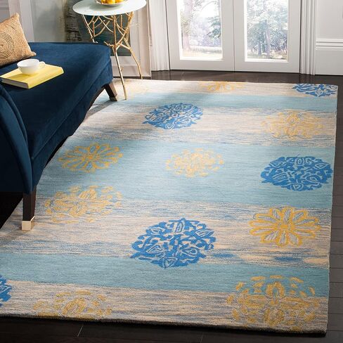 سجادة SAFAVIEH Soho Collection مقاس 5 × 8 بوصة أزرق/متعدد SOH777A مصنوعة يدويًا من الصوف الفاخر والفسكوز in Saudi Arabia