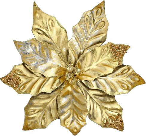 DILATATA 3 Pcs Artificial Christmas Flowers 13 Inch Glitter Poinsettia Picks Christmas Tree Ornaments Topper Decorations Red Poinsettias Flowers for Xmas New Year Wreath Garland Wedding Home Decor in Saudi Arabia