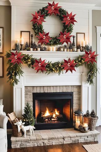 DILATATA 3 Pcs Artificial Christmas Flowers 13 Inch Glitter Poinsettia Picks Christmas Tree Ornaments Topper Decorations Red Poinsettias Flowers for Xmas New Year Wreath Garland Wedding Home Decor in Saudi Arabia