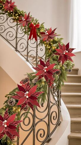 DILATATA 3 Pcs Artificial Christmas Flowers 13 Inch Glitter Poinsettia Picks Christmas Tree Ornaments Topper Decorations Red Poinsettias Flowers for Xmas New Year Wreath Garland Wedding Home Decor in Saudi Arabia