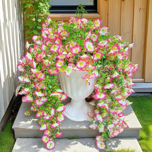 74cm Hanging Morning Glory Artificial Flowers,Realistic Artificial Flowers for Outdoors,Perfect Decoration for Weddings, Parties, Indoor and Outdoor Activities, and Various Holidays (Purple+Rose Red) in Saudi Arabia