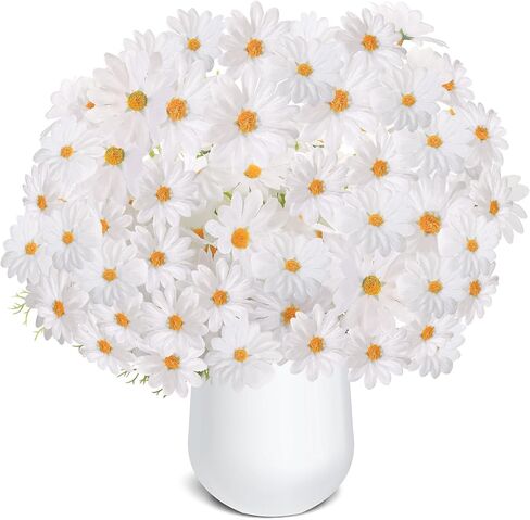 Tikroom Artificial Daisy Flowers 18" White UV Resistant Outdoor Fake Flowers Faux Daisies with Stems for Home Garden Wedding Vase Decor Silk Wildflowers 8 Bundles in Saudi Arabia
