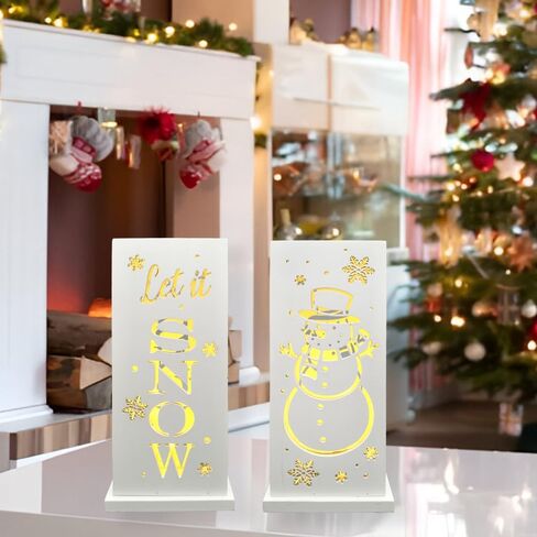 Christmas Decorations for Home LED Lighted Christmas Snowman Decor with Timer Hollow Out Farmhouse Wooden Table Sign Vintage Holiday Xmas Party Winter Tiered Tray Signs in Saudi Arabia