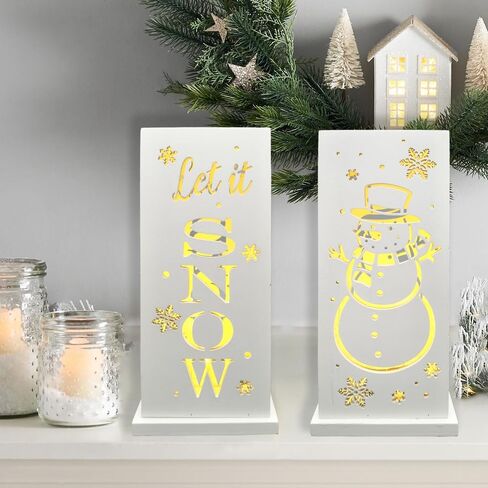 Christmas Decorations for Home LED Lighted Christmas Snowman Decor with Timer Hollow Out Farmhouse Wooden Table Sign Vintage Holiday Xmas Party Winter Tiered Tray Signs in Saudi Arabia