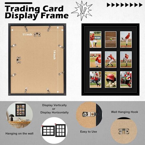 HEYTUYA Trading Card Display Frame For 9 Standard Cards, 2 Packs Trading Card Frame For Wall, Card Collector For Sports Baseball Basketball Football Trading Standard Cards, Black in Saudi Arabia