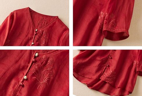 DOVWOER Women's Linen Floral Print Retro Cheongsam Top Button-up Tunic Blouse in Saudi Arabia
