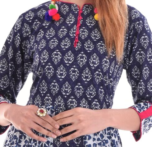 كورتي حريمي من القطن بطبعة زهور من Chichi Indian باللون الأزرق الداكن والأبيض للارتداء الكاجوال/اليومي/الحفلات in Kuwait