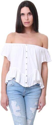 بلوزة Free People Tops بيضاء مكشكشة على الكتف in Saudi Arabia