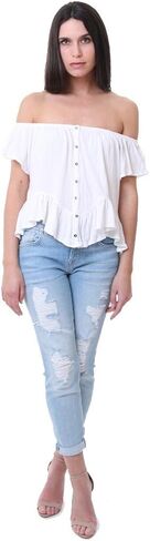 بلوزة Free People Tops بيضاء مكشكشة على الكتف in Saudi Arabia